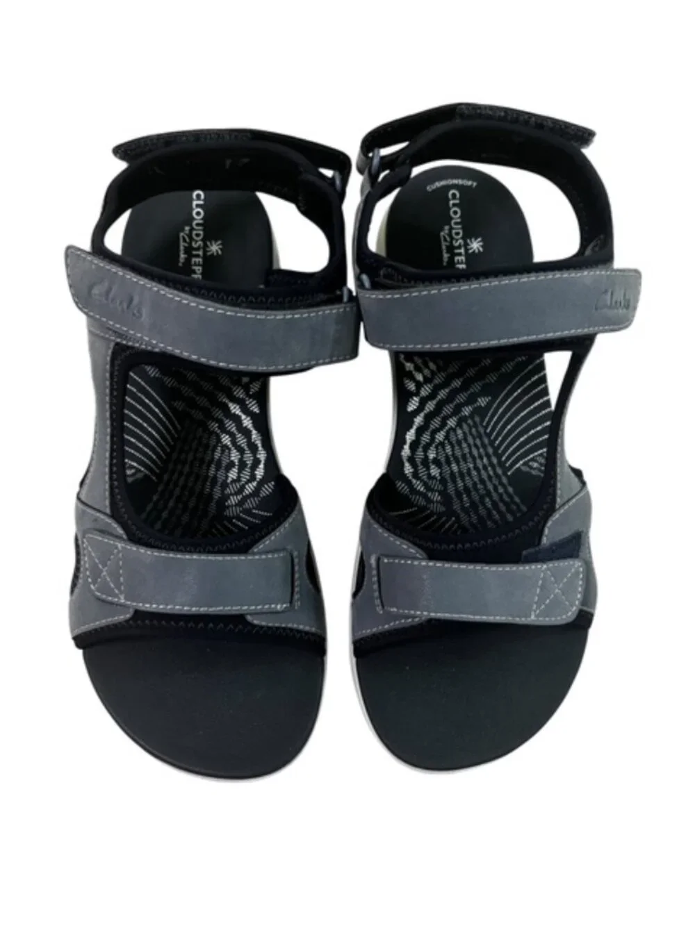 Clarks Mira Bay Shoes Womens 8 Wide Denim Blue Cloudsteppers Sandals Comfort